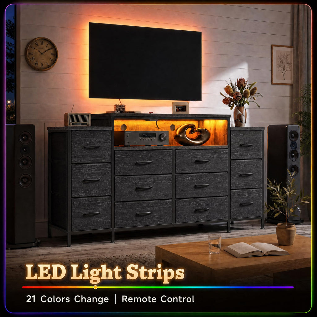 12 Drawer Dresser with LED Lights and Charging J707603