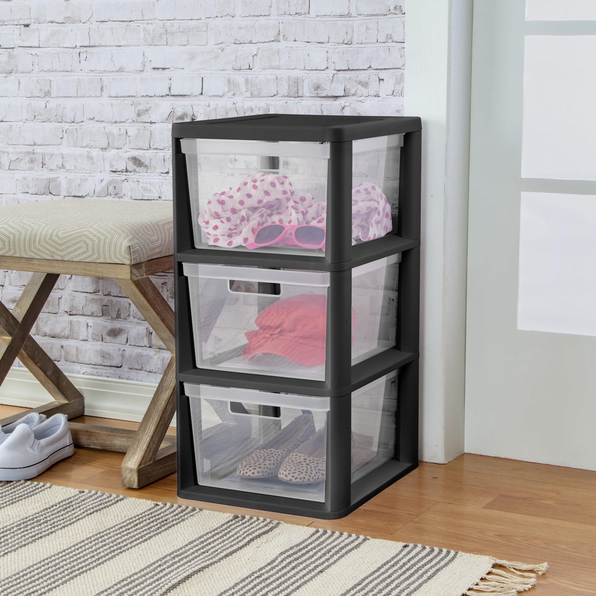 Black 3 Drawer Plastic Storage Tower H96367