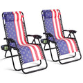 Set of 2 Adjustable Steel Mesh Zero Gravity Lounge Chairs with Pillows & Cup Holder Trays T19289