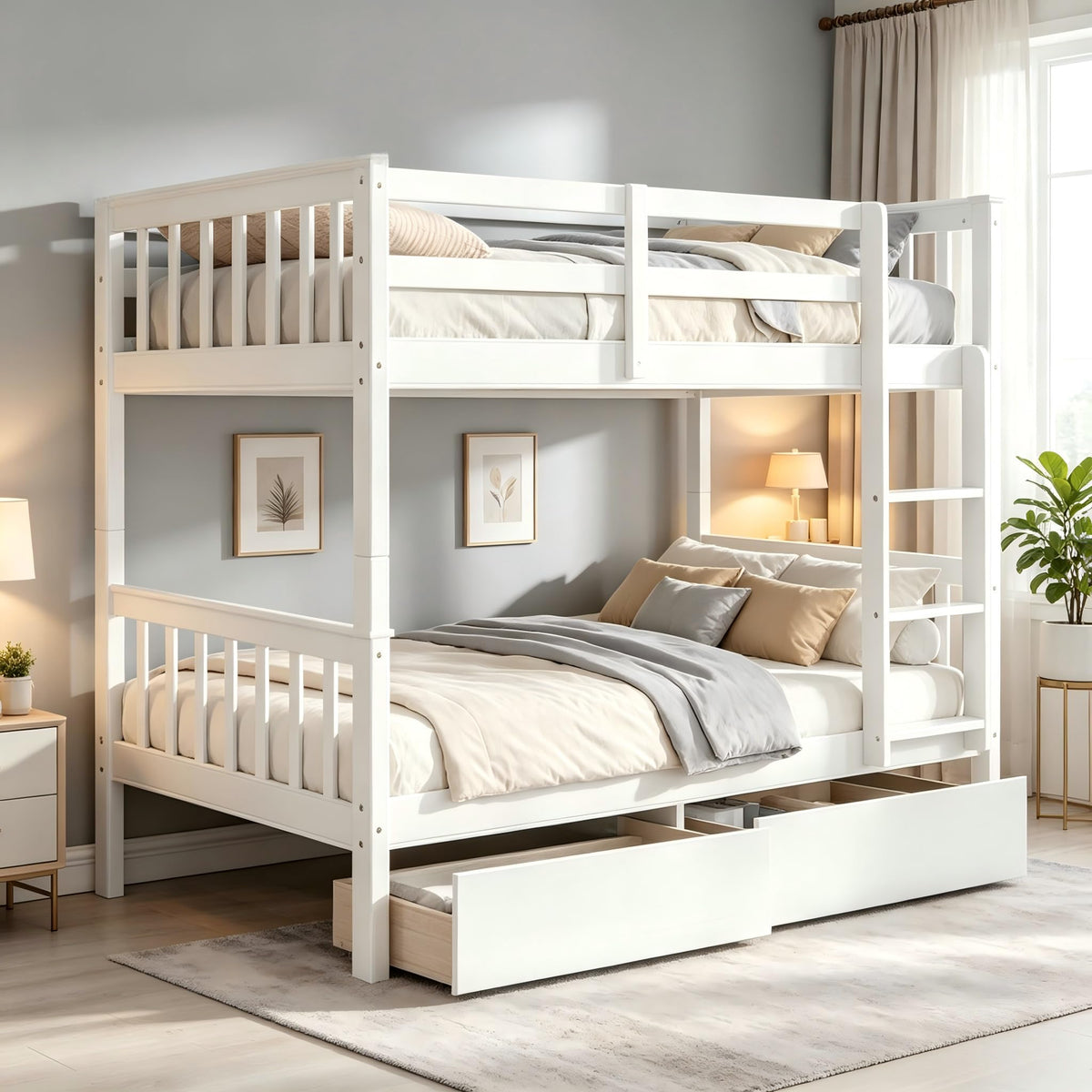 Twin Over Twin Bunk Bed with Storage J629
