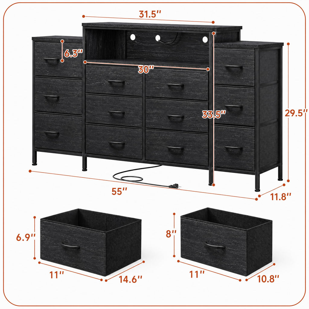 12 Drawer Dresser with LED Lights and Charging J707603