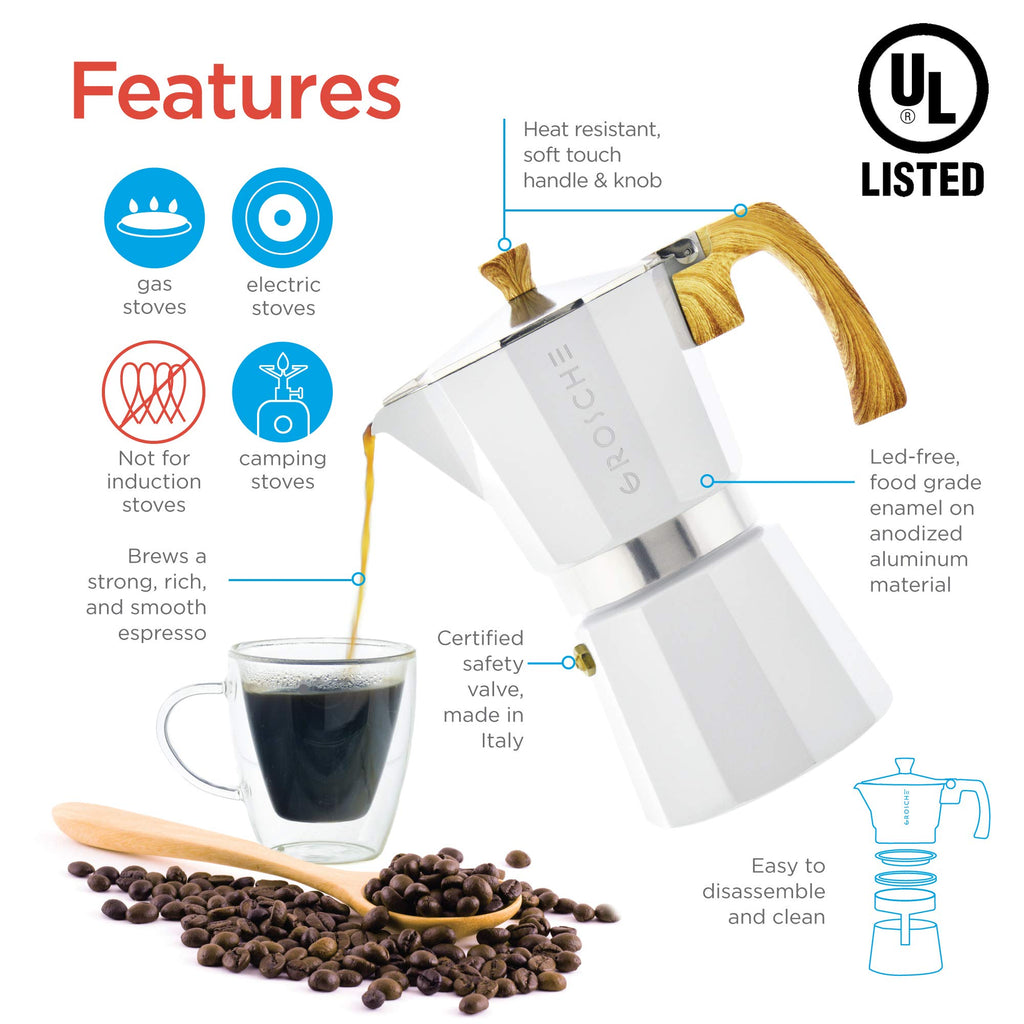 Stovetop Espresso Maker Moka Pot 5 oz White C93882