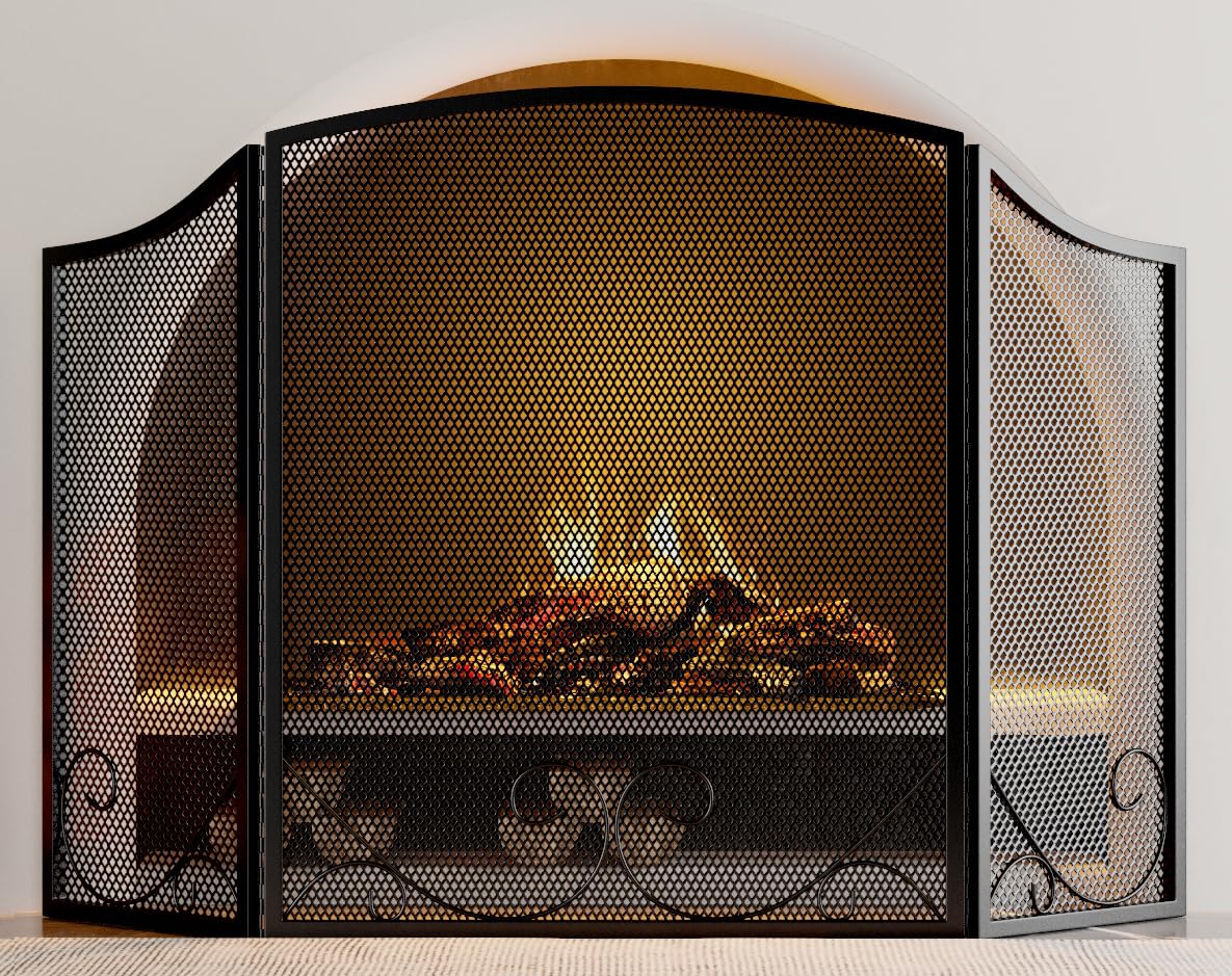 Black Wrought Iron Fireplace Screen J11527