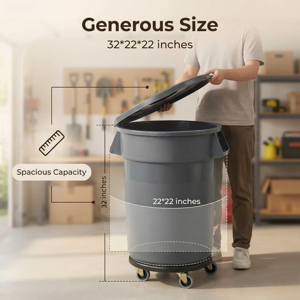 32 Gallon Outdoor Trash Can with Lid and Wheels P354