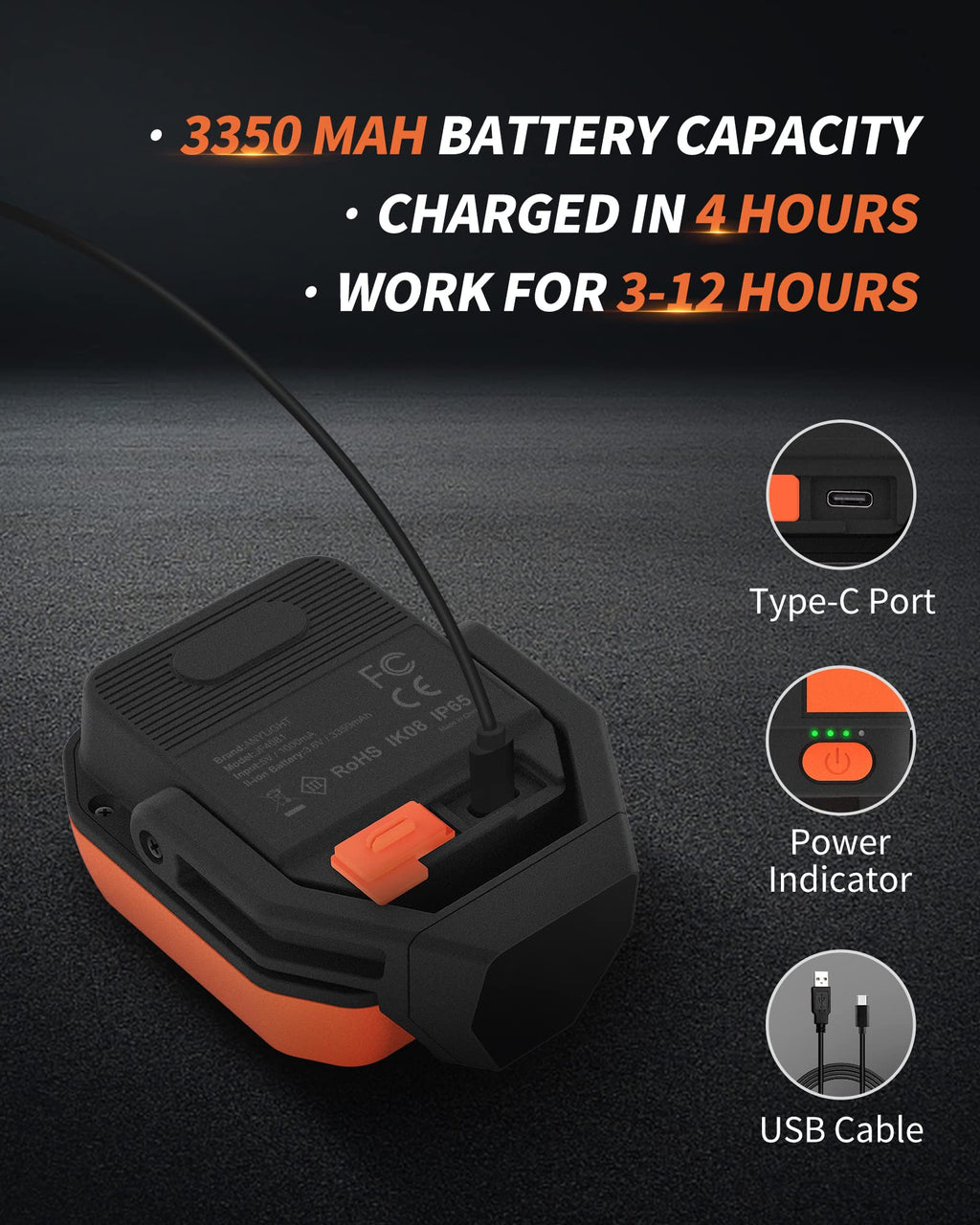 Rechargeable 4 Modes 1200LM Magnetic Work Light V2222