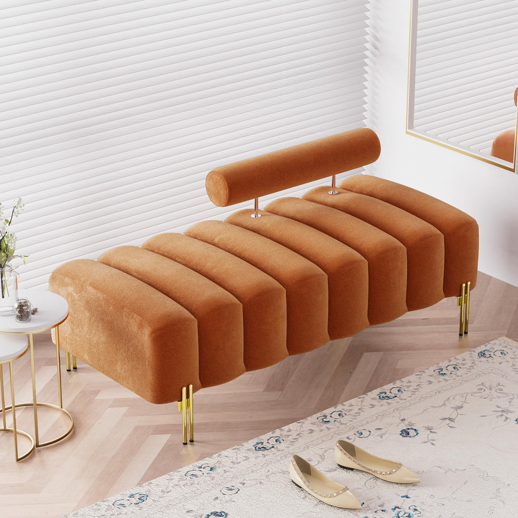 Orange Velvet Ottoman Bench A5385