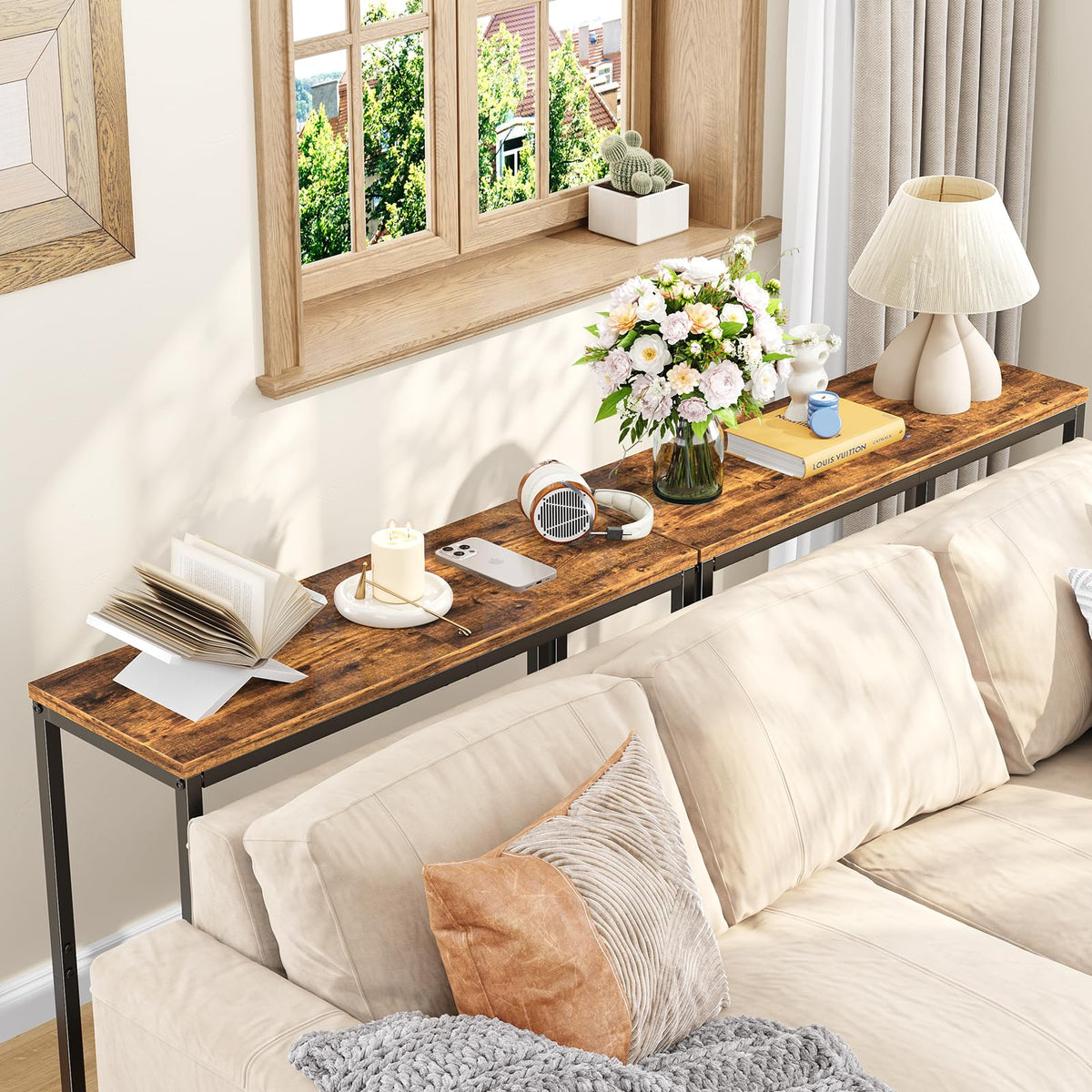 Narrow Side Table, 29.8" Console Table, Rustic Brown H657310
