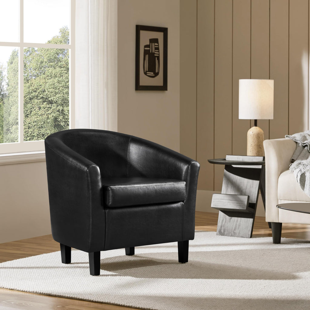 Black Faux Leather Barrel Accent Chairs A8782