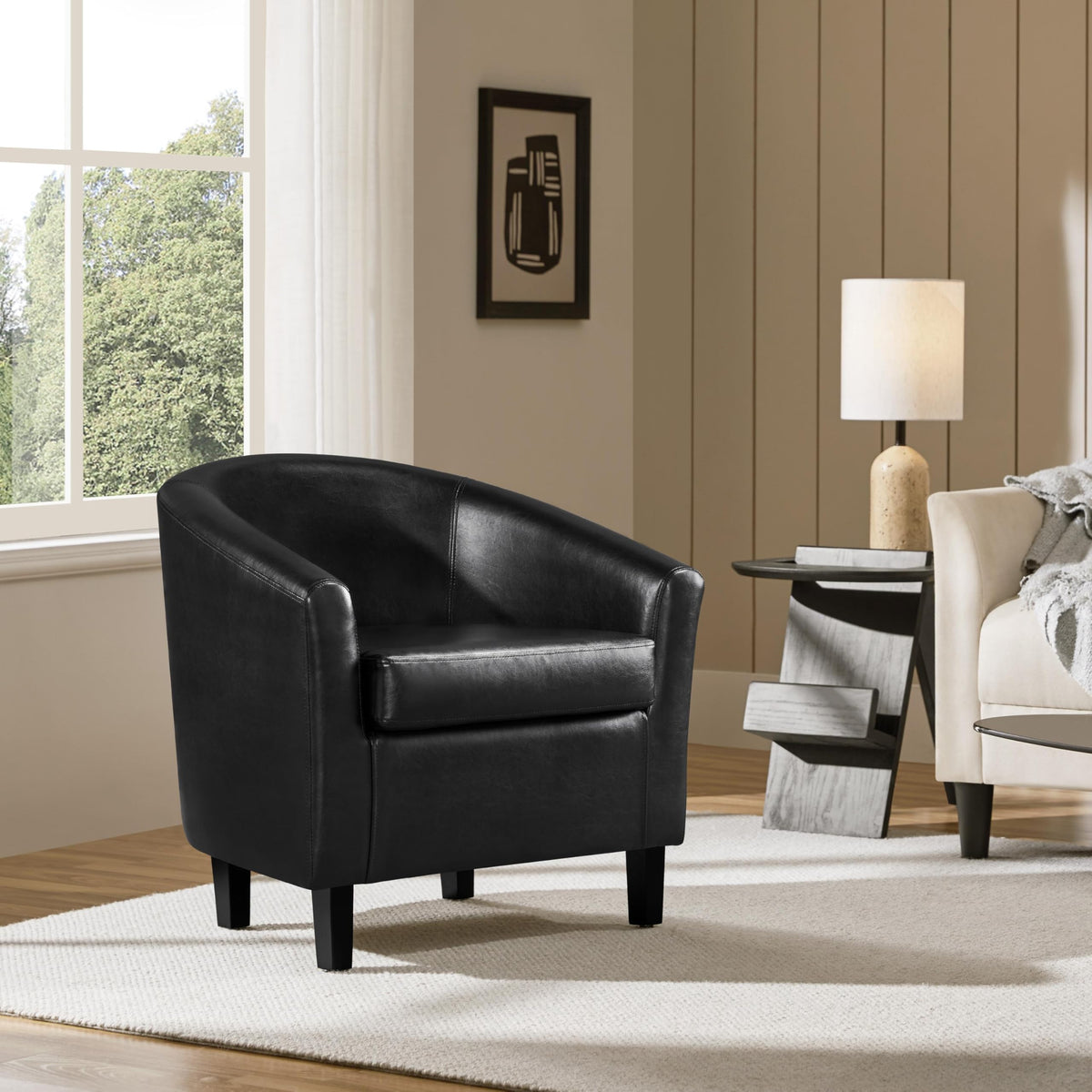 Black Faux Leather Barrel Accent Chairs A8782
