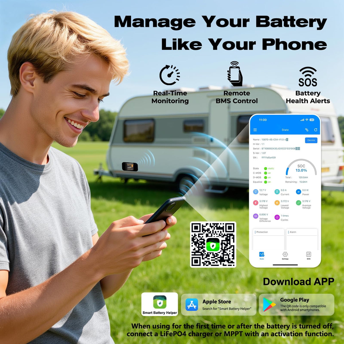 12V 100Ah Mini LiFePO4 Lithium Battery with Bluetooth, Smart BMS D8649