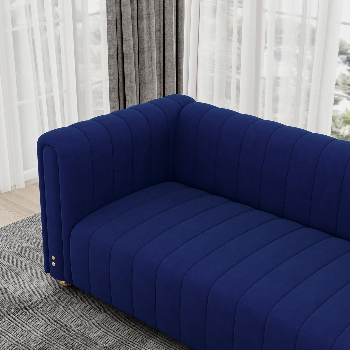 Blue Tufted Velvet Sofa with Metal Legs R6358