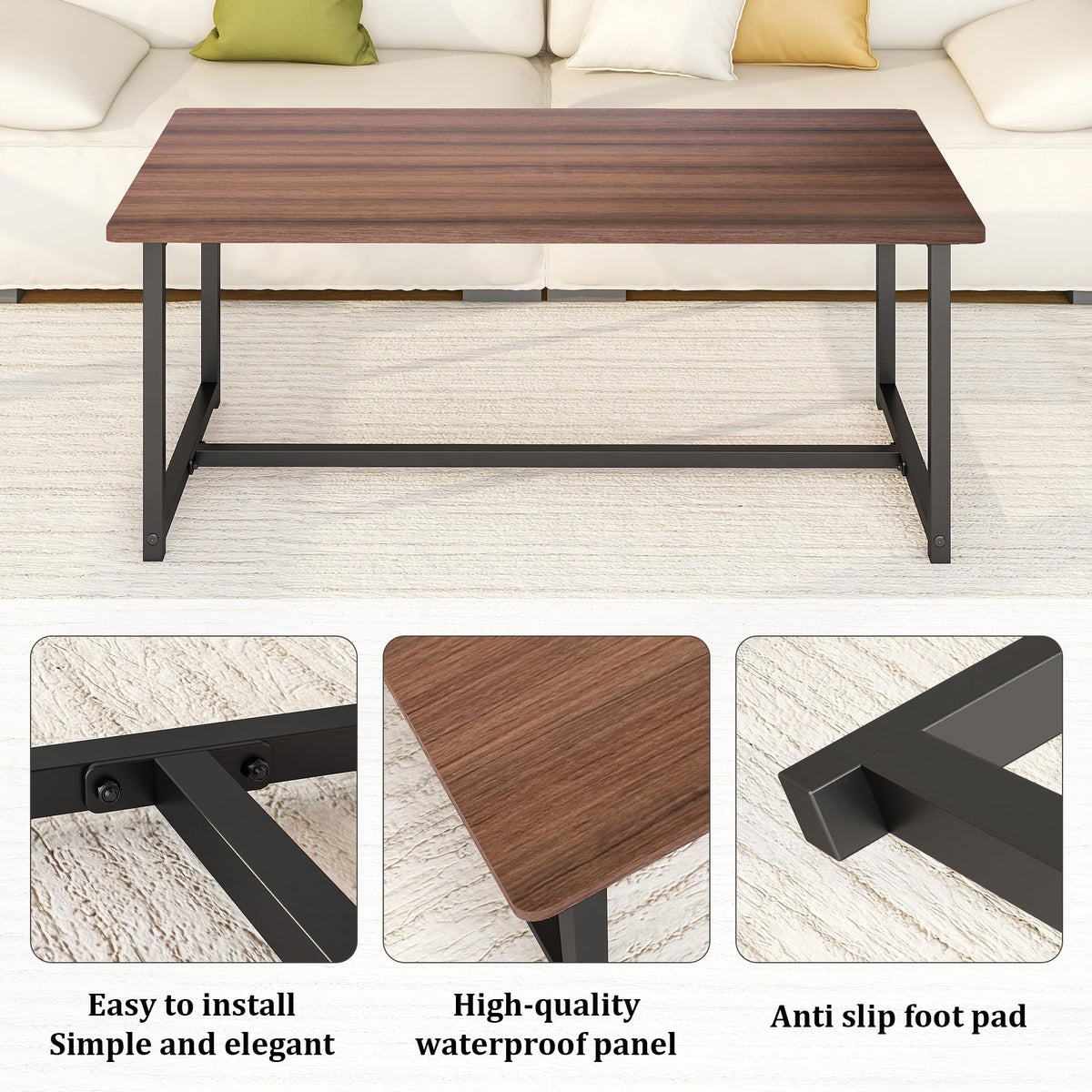 Walnut Rectangular Wood Coffee Table with Metal Frame K80296