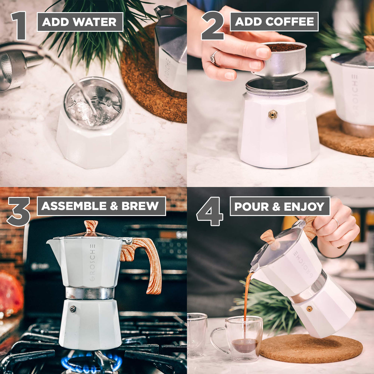 Stovetop Espresso Maker Moka Pot 5 oz White C93882
