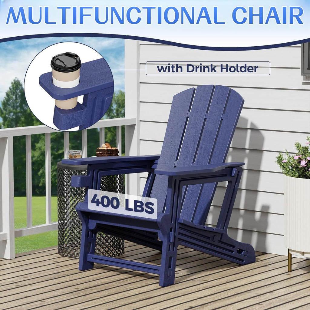 Navy Blue All Weather Plastic Adirondack Chair with Cup Holder Q583