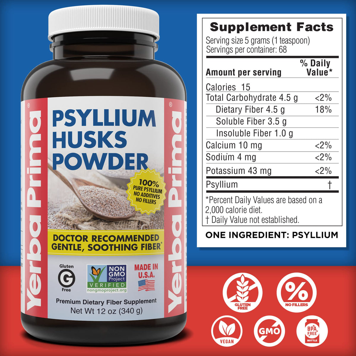 Psyllium Husks Powder 12 oz Fiber Supplement A1113