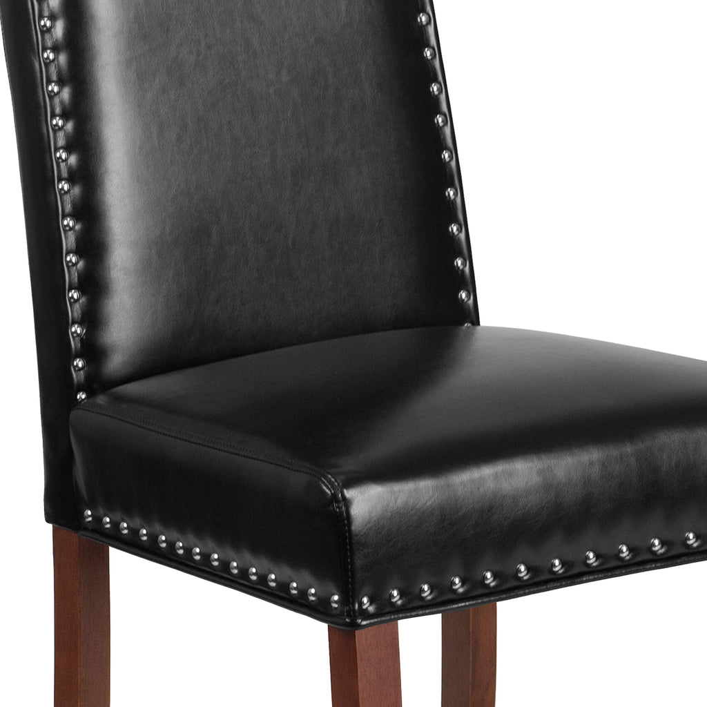 Black LeatherSoft Parsons Chair with Nail Trim B847