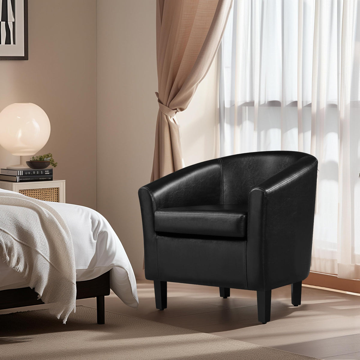 Black Faux Leather Barrel Accent Chairs A8782