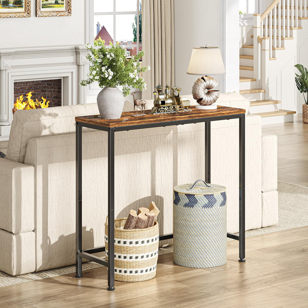 Narrow Side Table, 29.8" Console Table, Rustic Brown H657310