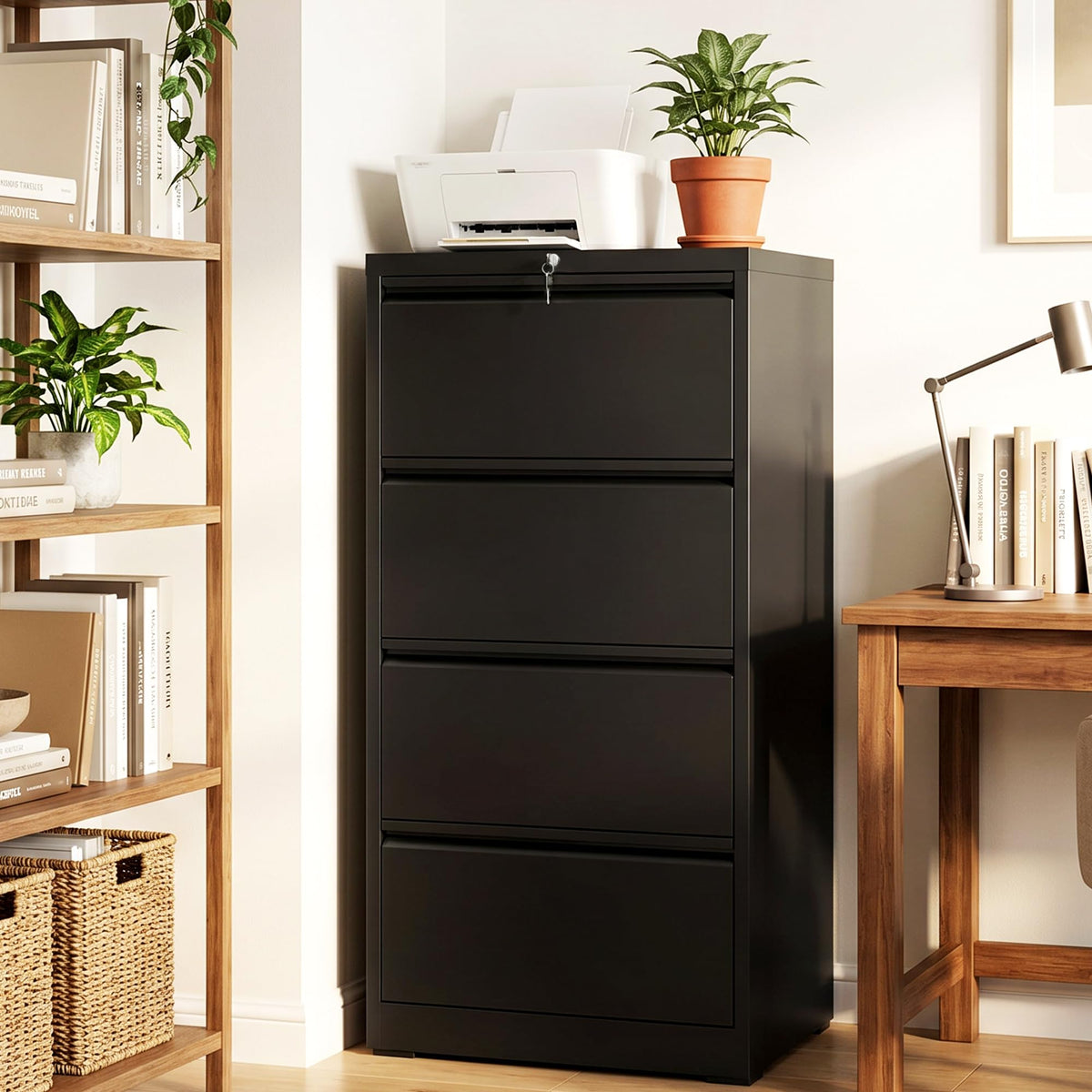 4 Drawer Black Metal File Cabinet with Lock E4568