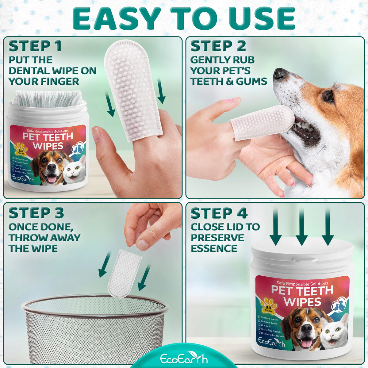 Teeth Cleaning Wipes for Dogs and Cats, 50 pc I7744