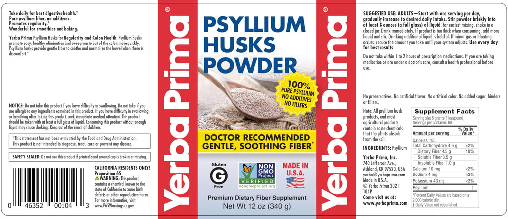 Psyllium Husks Powder 12 oz Fiber Supplement A1113