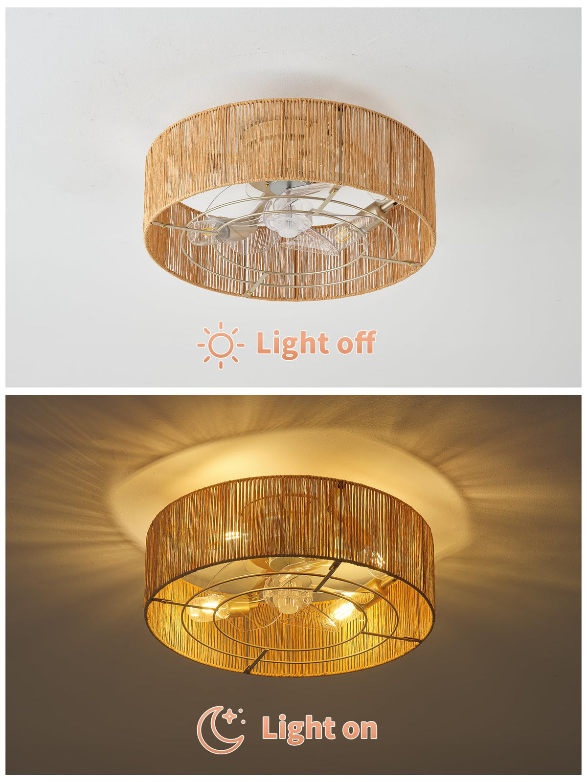 20" Rattan Ceiling Fan with Lights T135165