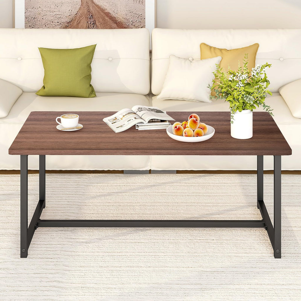 Walnut Rectangular Wood Coffee Table with Metal Frame K80296
