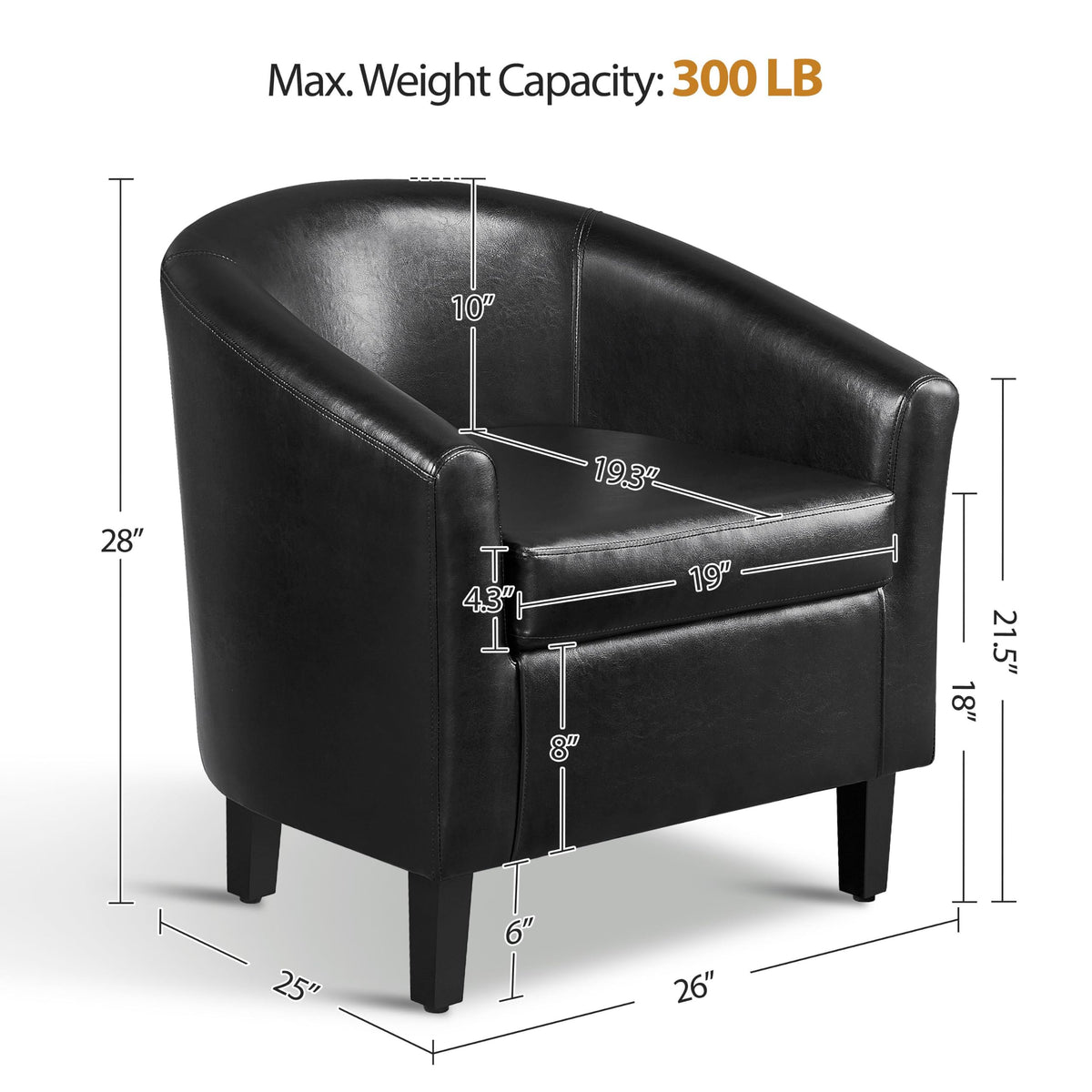 Black Faux Leather Barrel Accent Chairs A8782