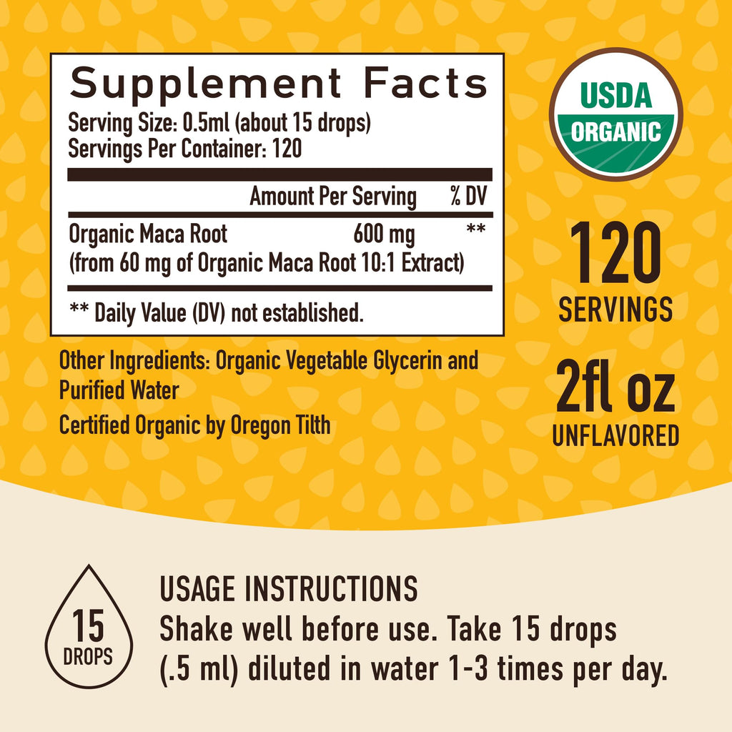 Organic Maca Root Liquid Drops 2 fl oz H9631