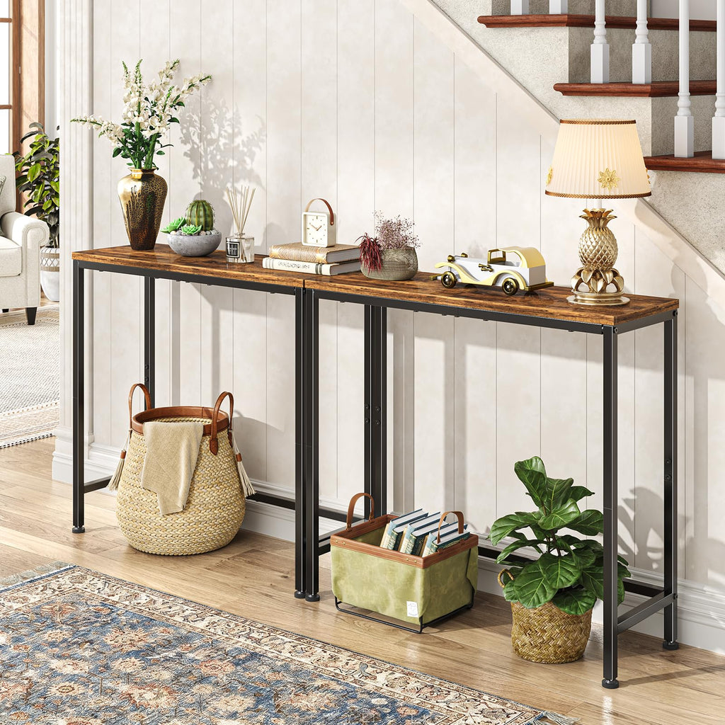 Narrow Side Table, 29.8" Console Table, Rustic Brown H657310