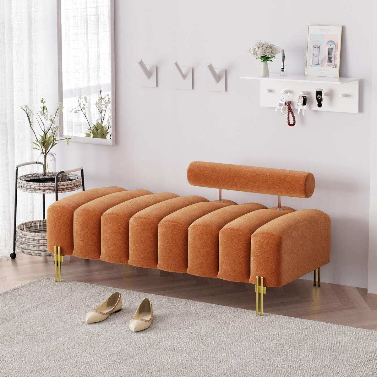 Orange Velvet Ottoman Bench A5385
