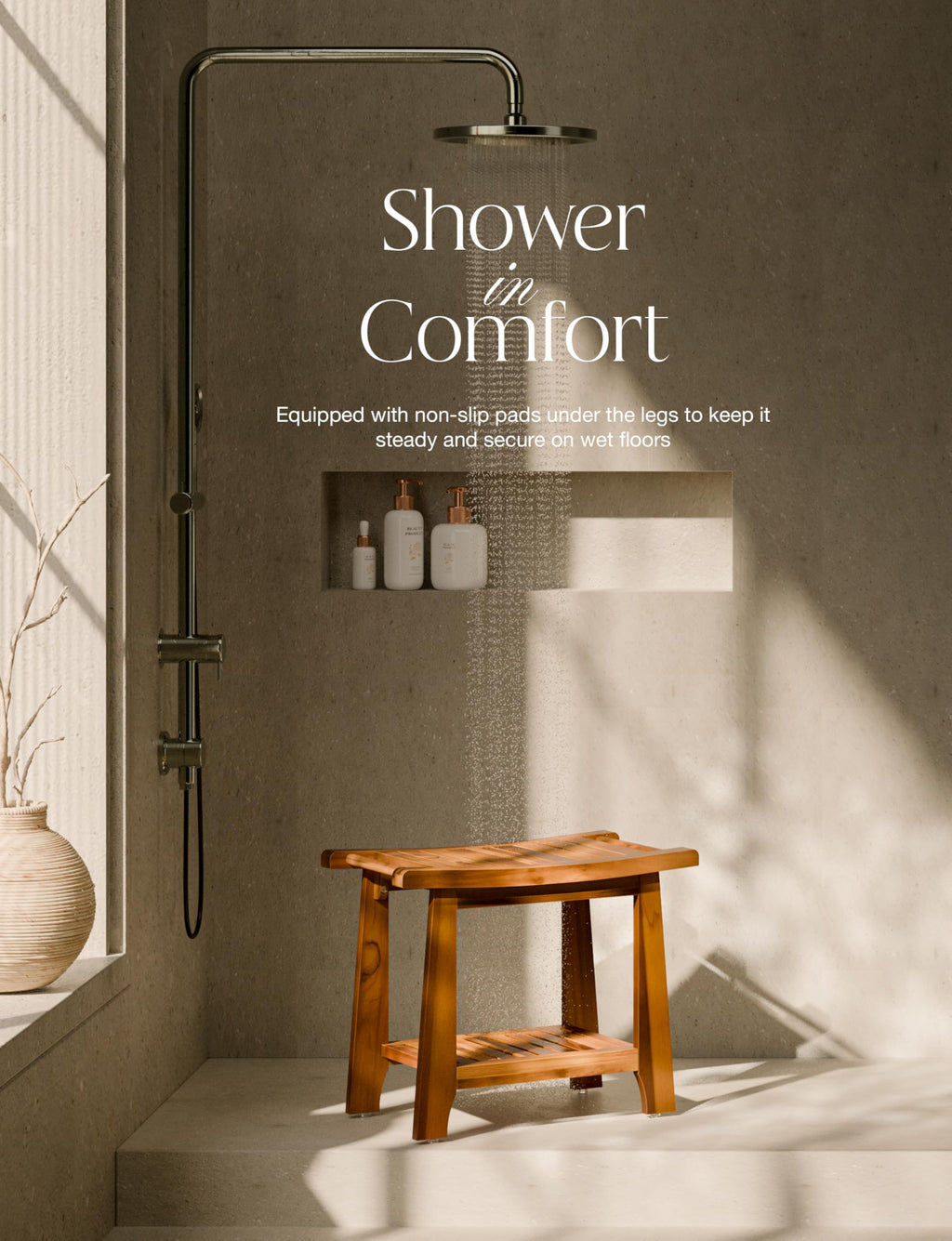 Teak Shower Bench with Shelf M940478