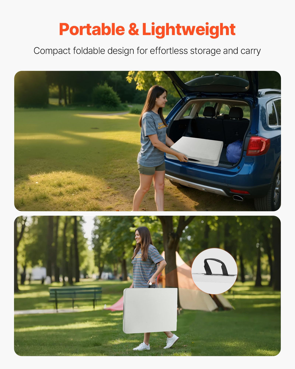 Folding Table, Heavy Duty Portable Fold-in-Half Utility Table, Indoor Outdoor Plastic Rectangle Table with Built in Handle, 6 ft, White L213733
