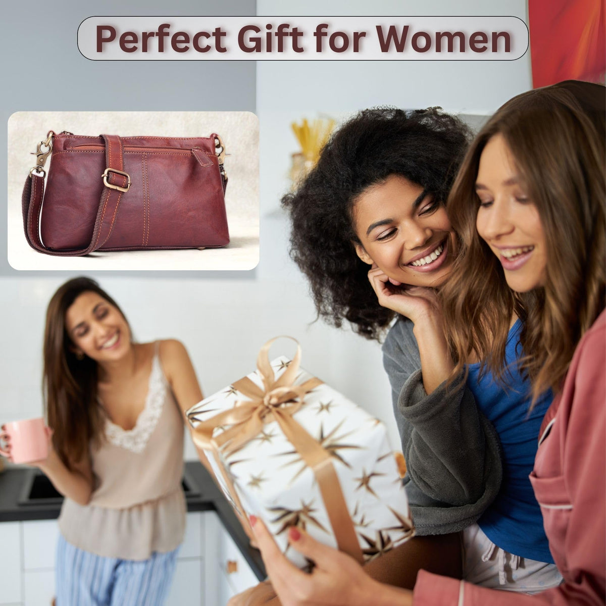 Small Genuine Leather Crossbody Bag with 3 Zipper Pockets I163