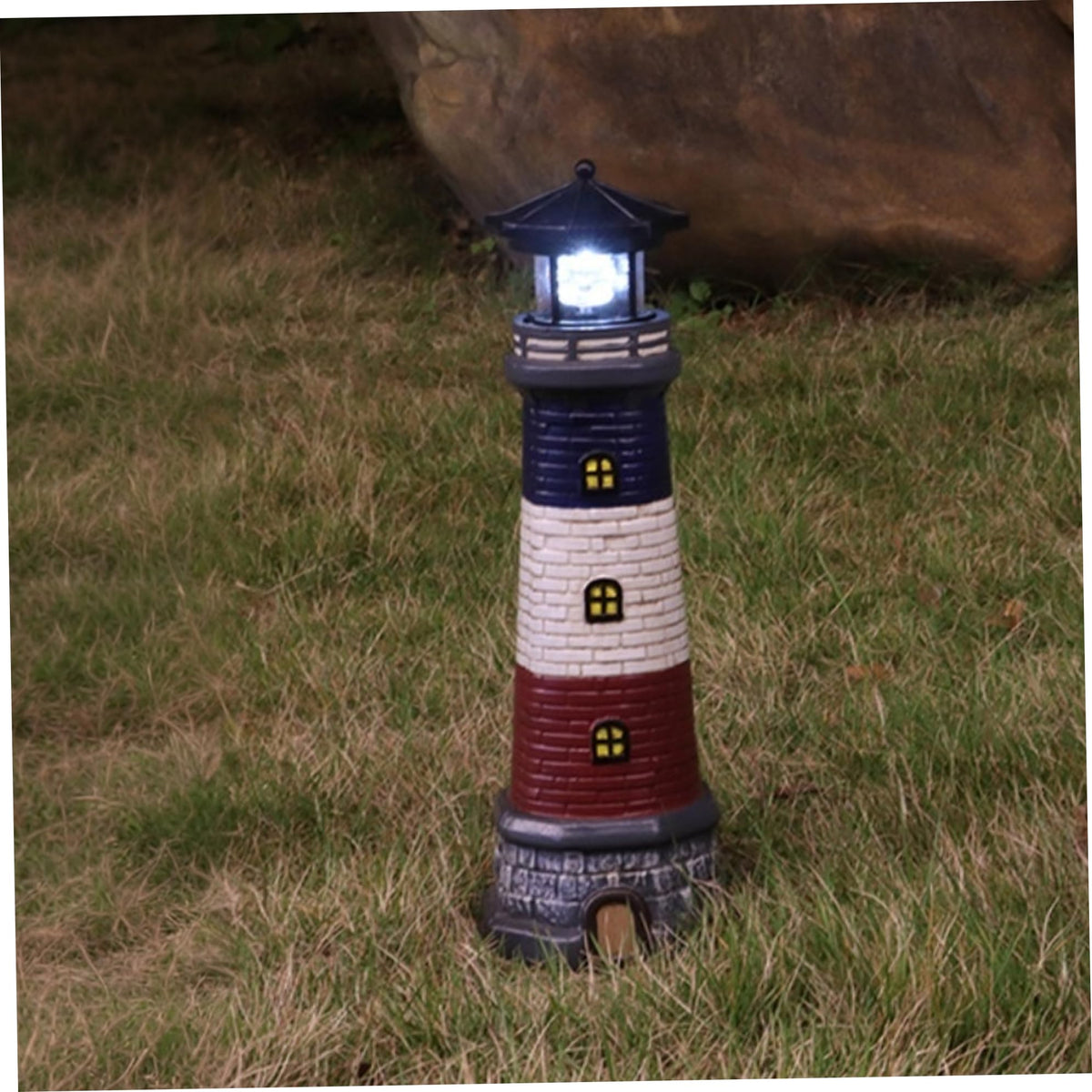 15" Tall Waterproof Resin Lighthouse Lamp with Rotating LED G13451