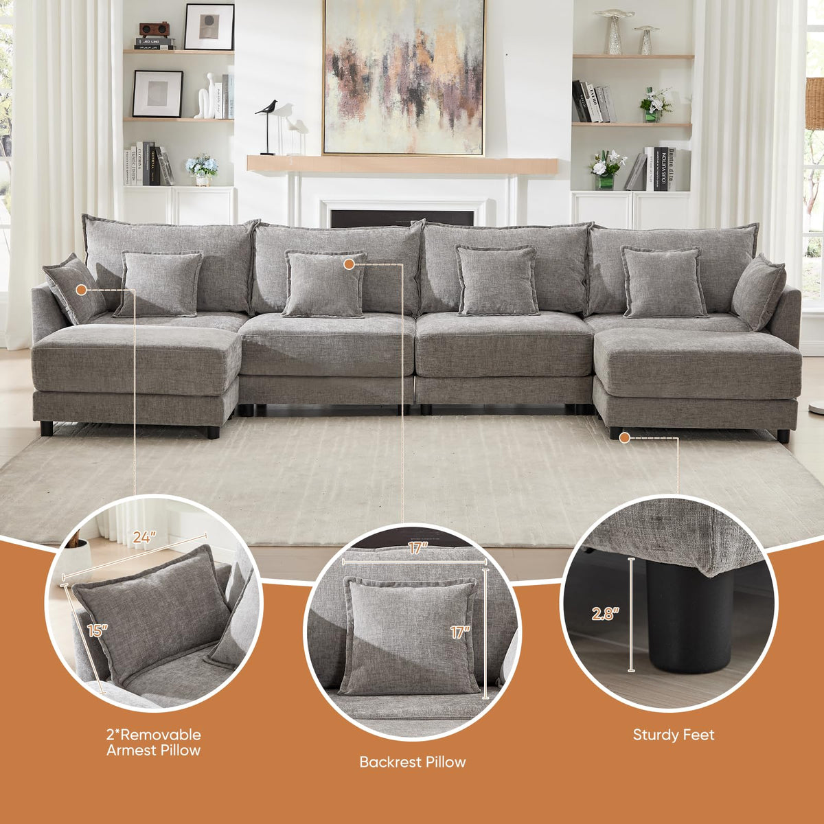 Light Gray Chenille 2 Seater Sofa with Pillows G683631