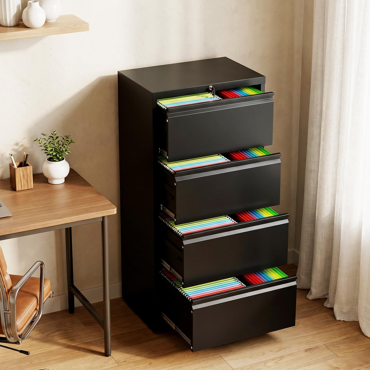 4 Drawer Black Metal File Cabinet with Lock E4568