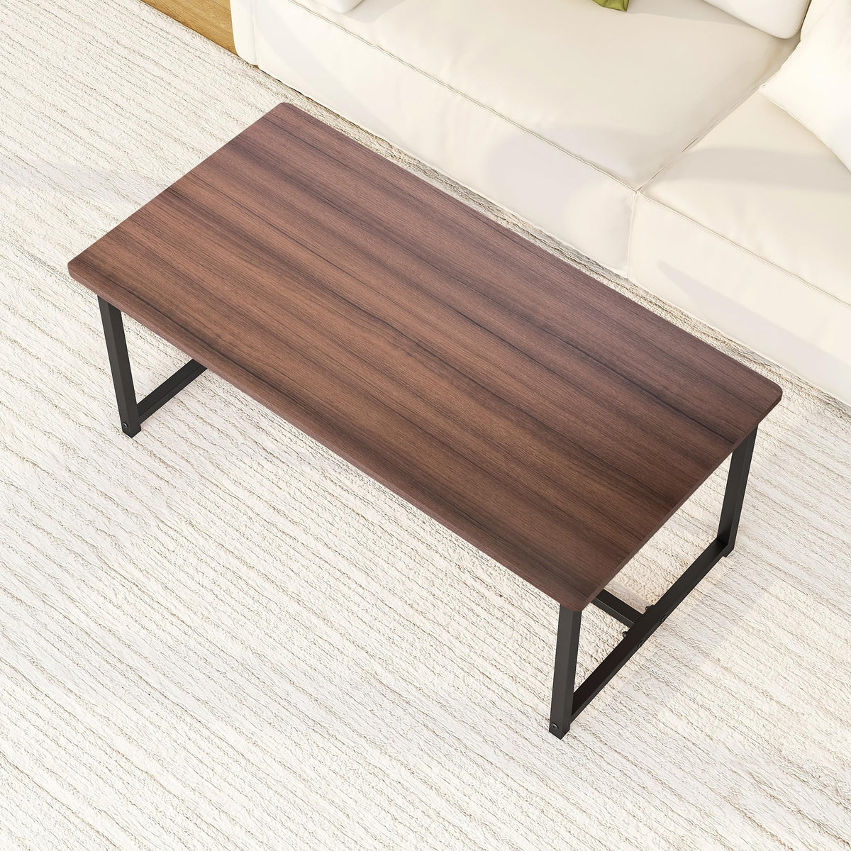 Walnut Rectangular Wood Coffee Table with Metal Frame K80296