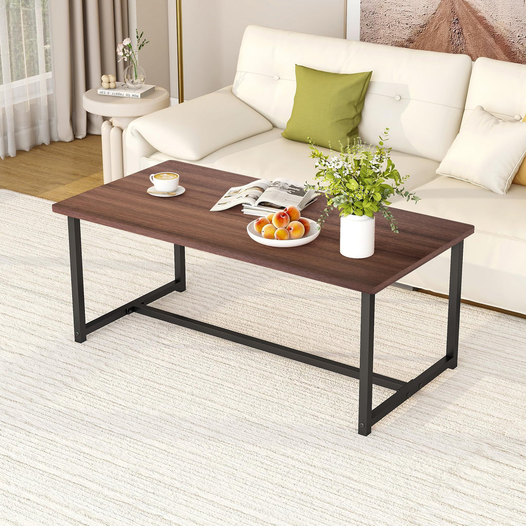 Walnut Rectangular Wood Coffee Table with Metal Frame K80296