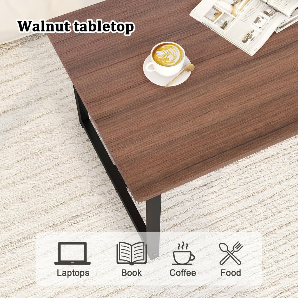 Walnut Rectangular Wood Coffee Table with Metal Frame K80296
