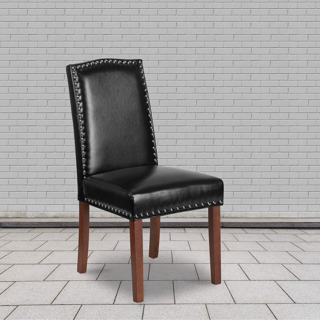 Black LeatherSoft Parsons Chair with Nail Trim B847