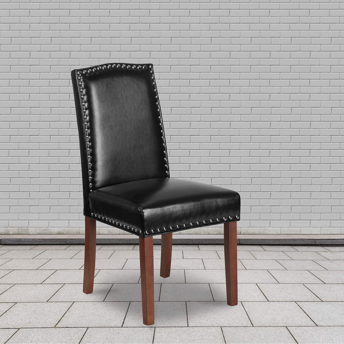 Black LeatherSoft Parsons Chair with Nail Trim B847