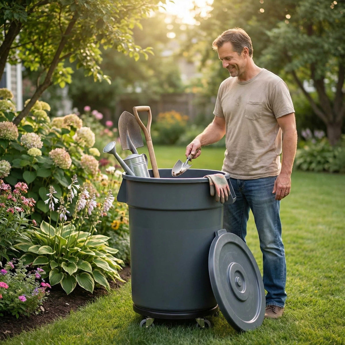 32 Gallon Outdoor Trash Can with Lid and Wheels P354