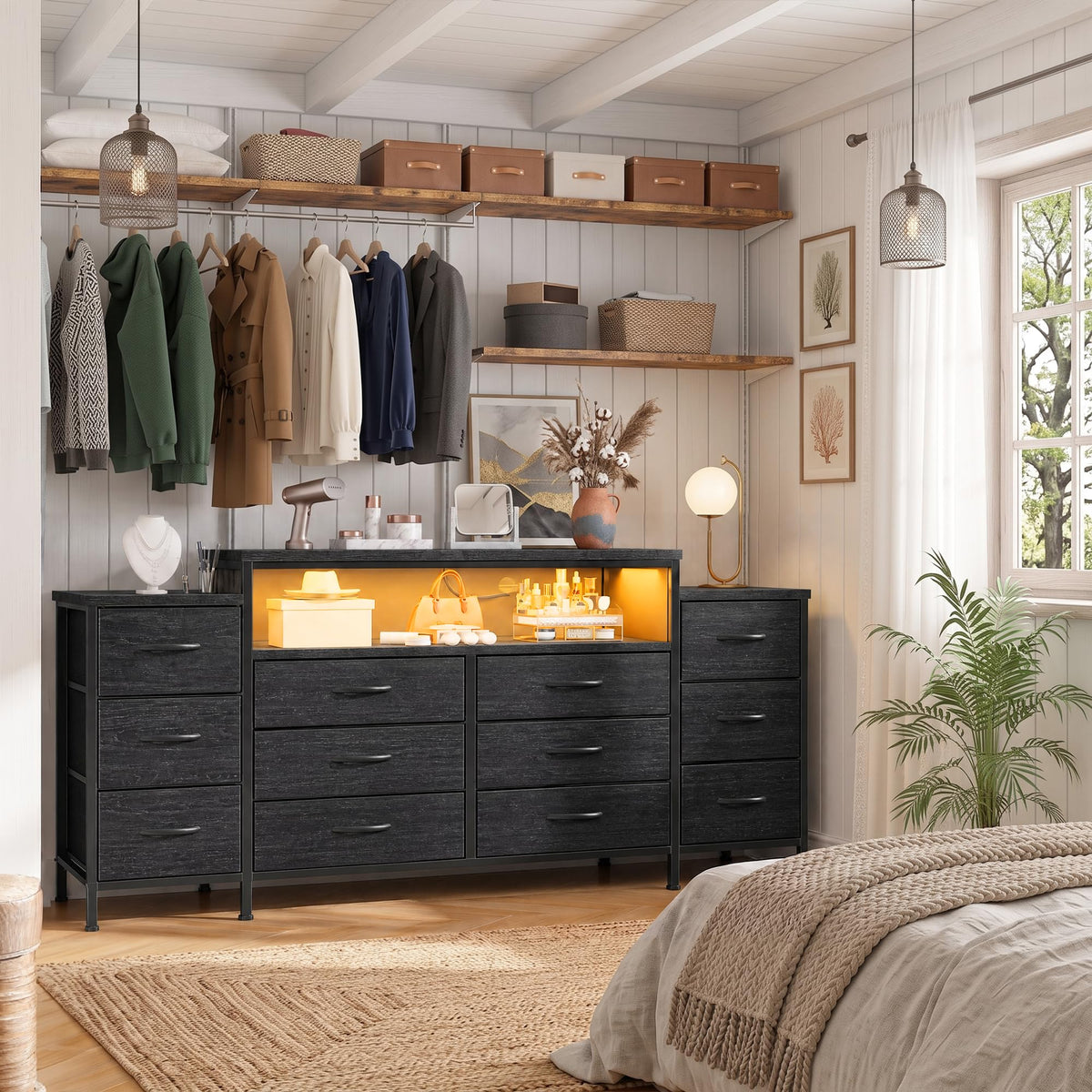 12 Drawer Dresser with LED Lights and Charging J707603