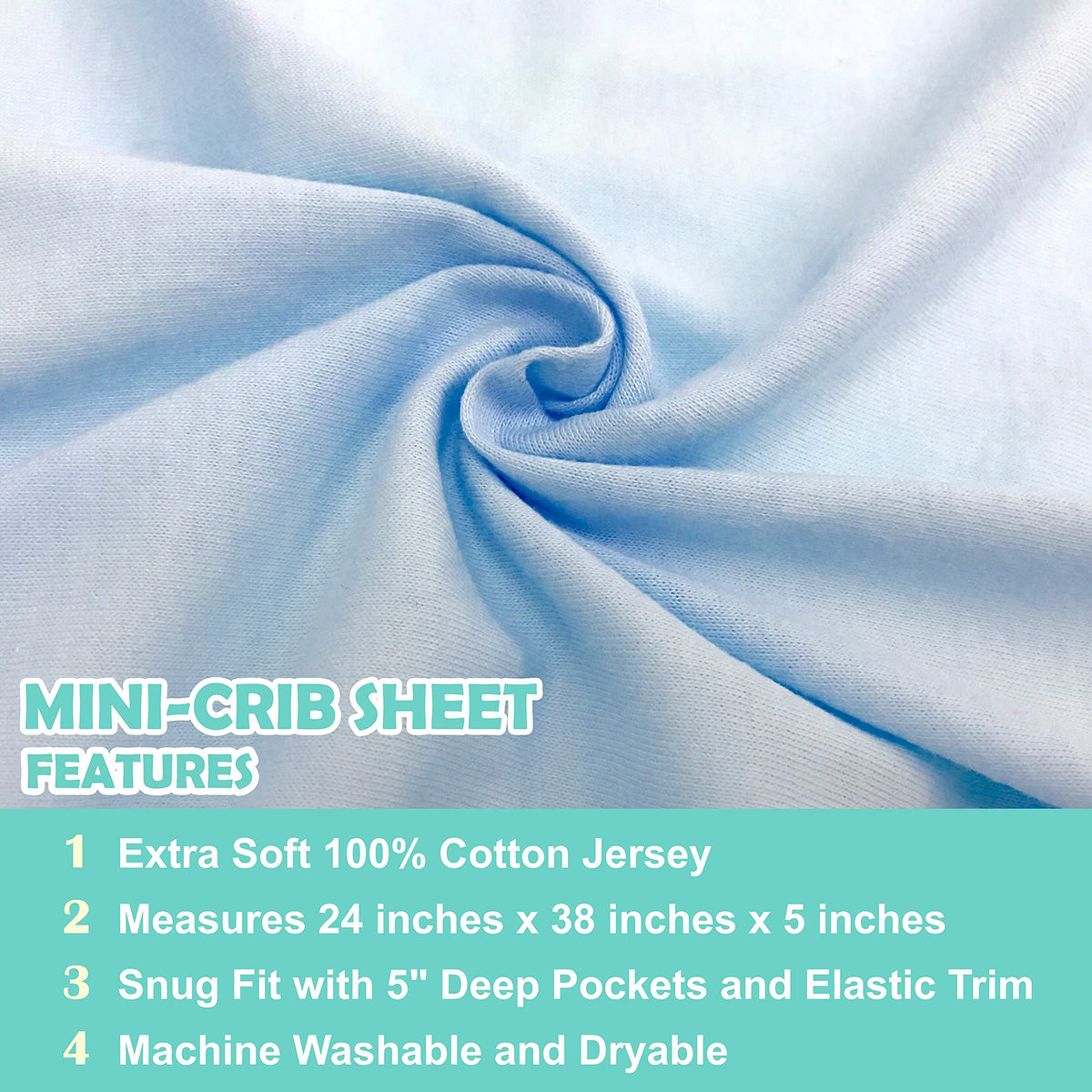 2 Pack Fitted Mini Crib Sheets 38x24" Blue F52525