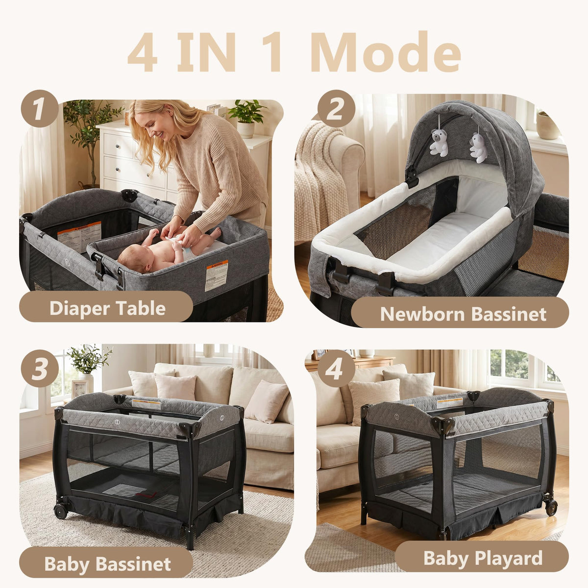 4 in 1 Black Baby Playard J207