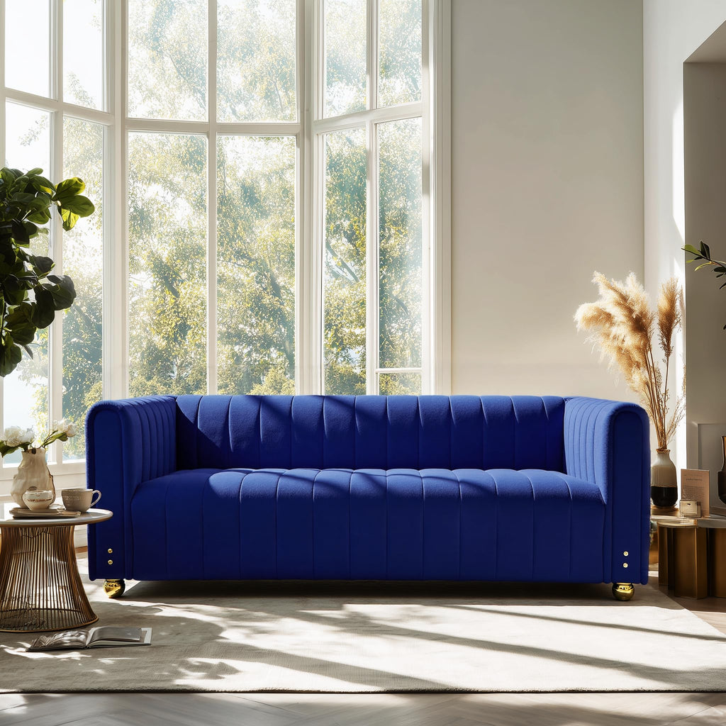 Blue Tufted Velvet Sofa with Metal Legs R6358