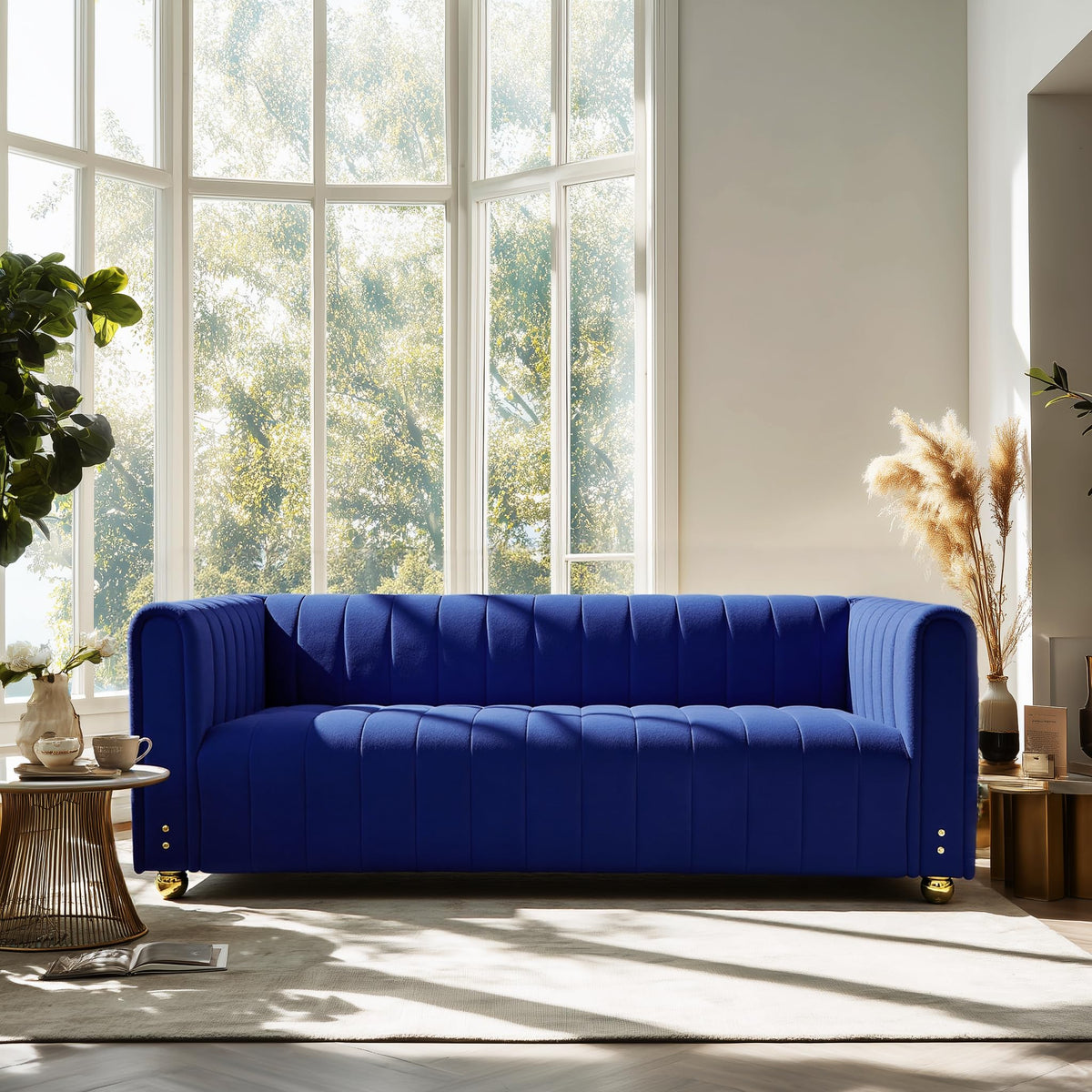 Blue Tufted Velvet Sofa with Metal Legs R6358
