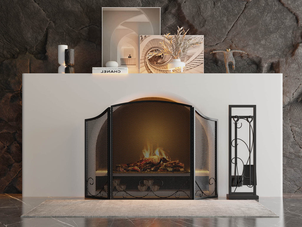 Black Wrought Iron Fireplace Screen J11527