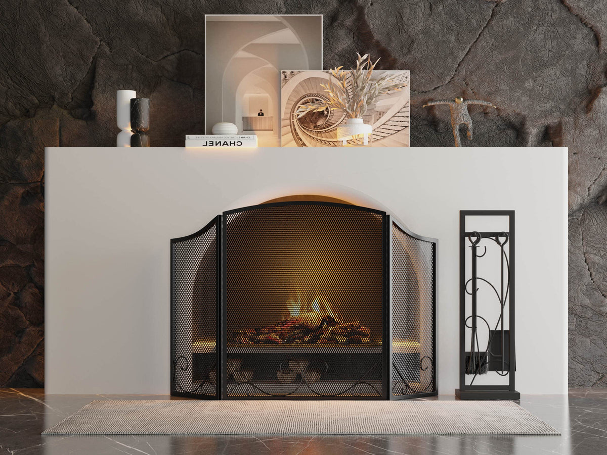 Black Wrought Iron Fireplace Screen J11527